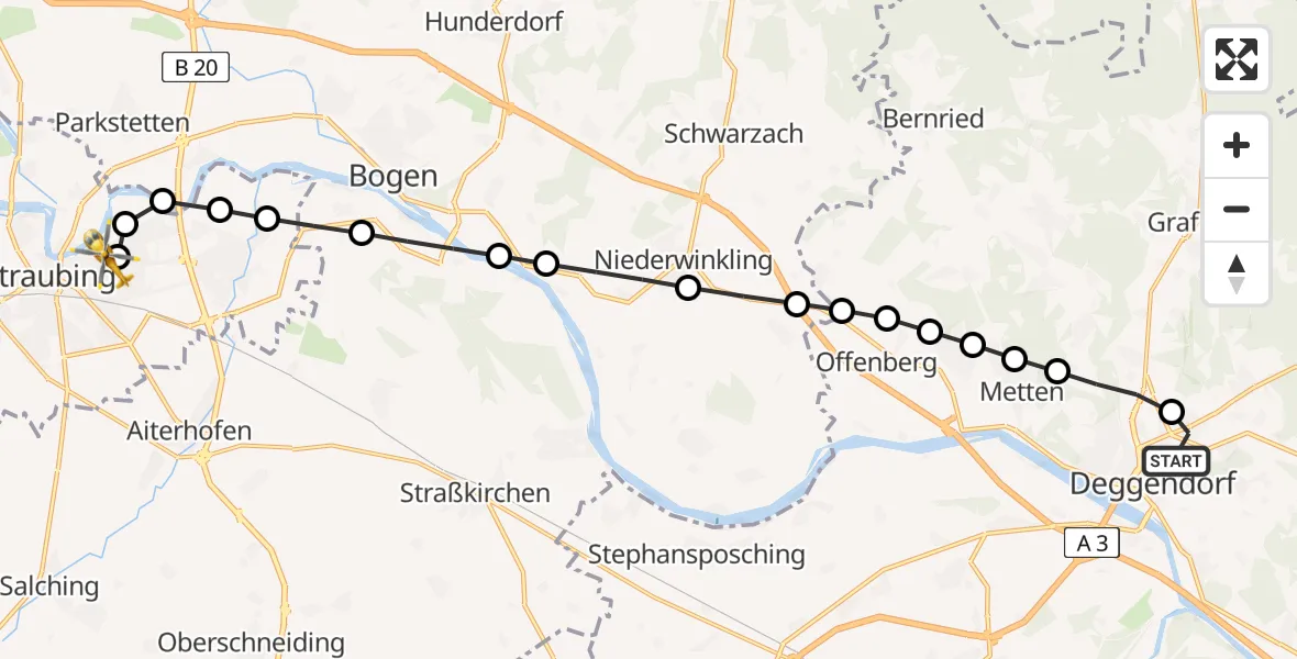 Flugroute Rettungshubschrauber Kleinfilling - Sankt Elisabeth Hospital Straubing, 19 März 2026, 12:47