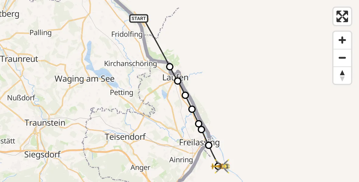 Flugroute Rettungshubschrauber Riedersbach - Dachlandeplatz Heliport, 19 März 2026, 12:48