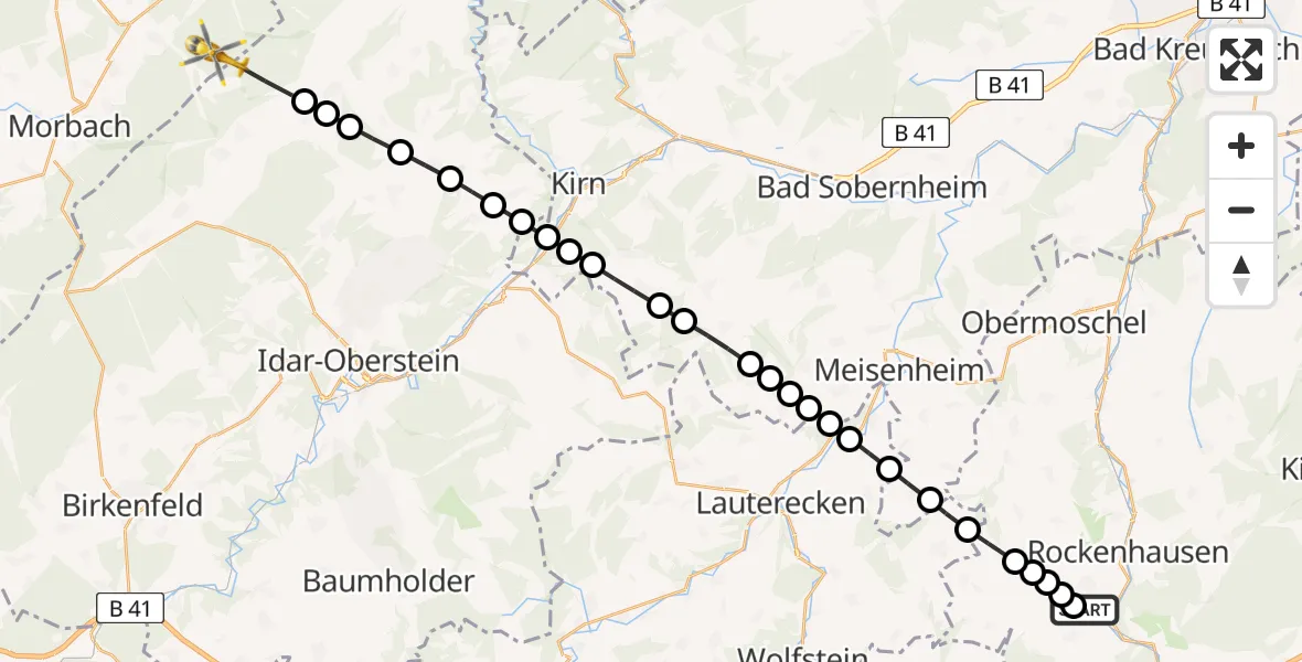 Flugroute Rettungshubschrauber Imsweiler UL - Morbach, 19 März 2026, 12:50
