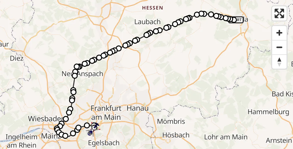 Flugroute Polizeihubschrauber Fulda - Frankfurt Airport, 19 März 2026, 12:53