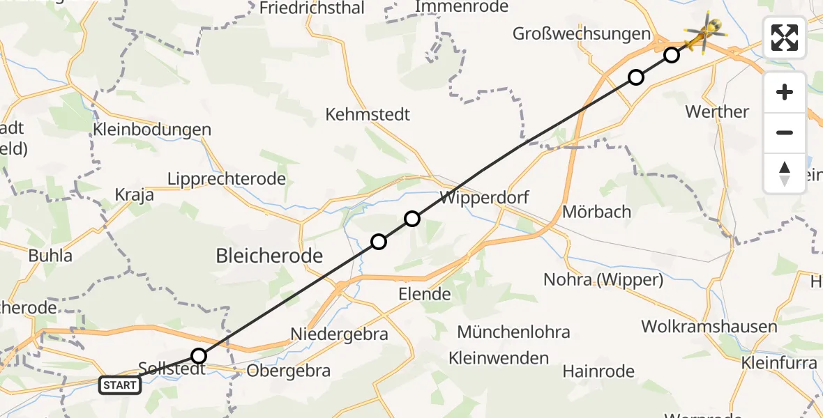 Flugroute Rettungshubschrauber Wülfingerode - Hesserode, 19 März 2026, 12:55