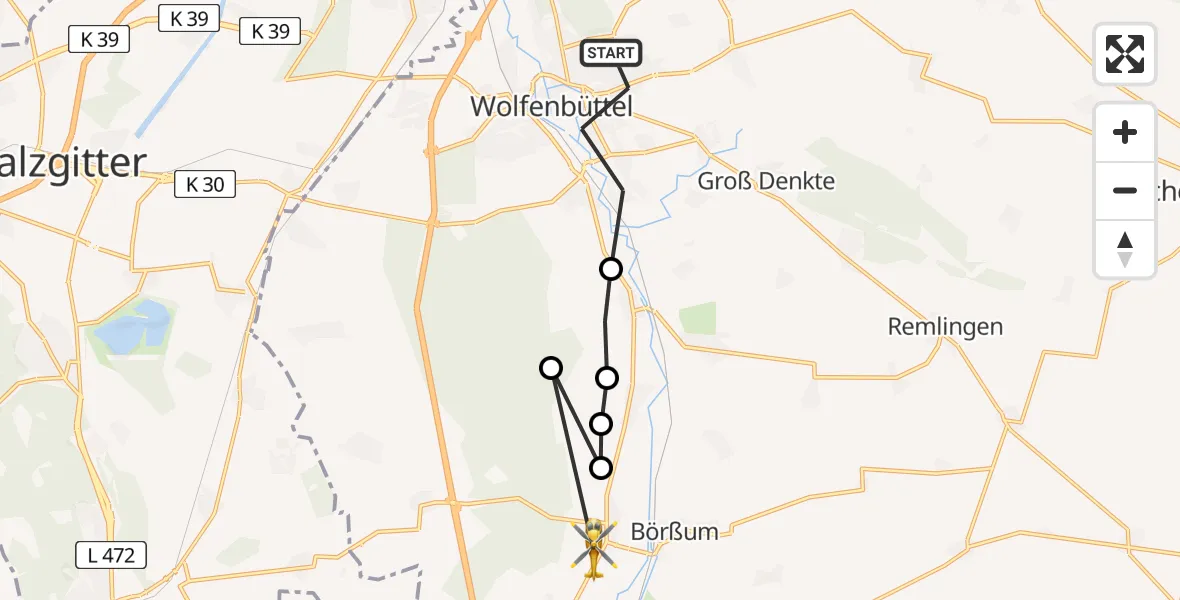 Flugroute Rettungshubschrauber Wolfenbüttel - Heiningen, 19 März 2026, 13:05
