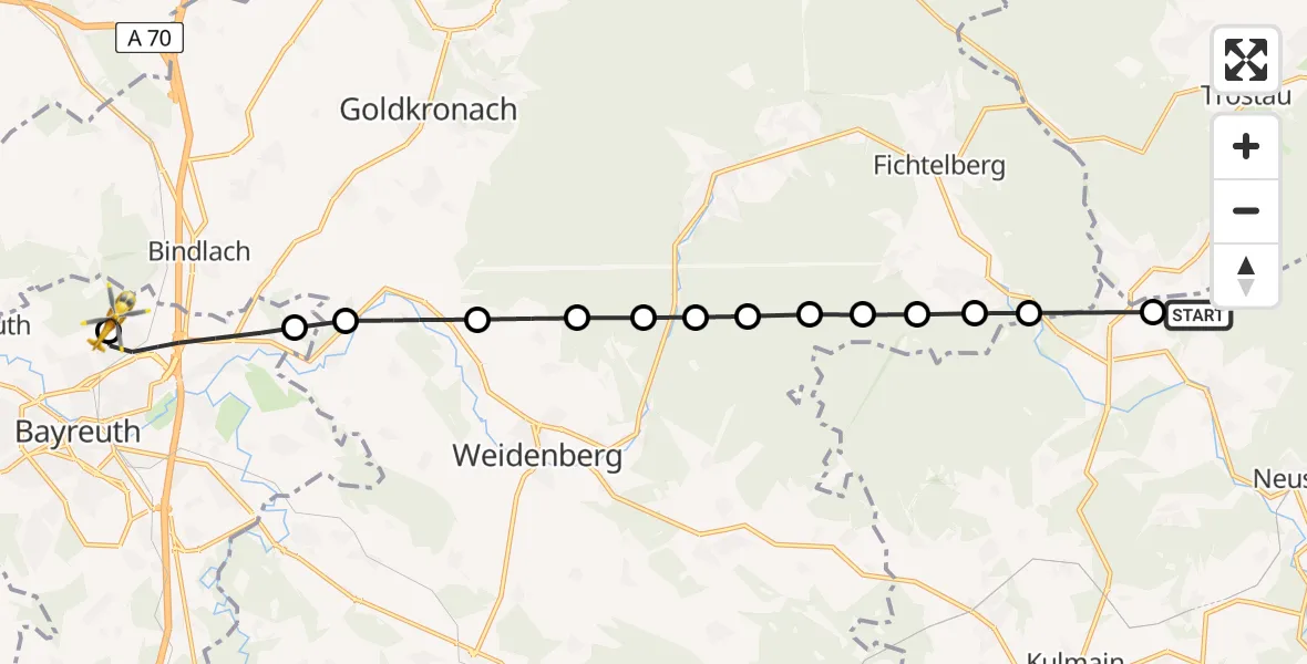 Flugroute Rettungshubschrauber Grünlas - Hohe Warte Hospital, 19 März 2026, 13:10