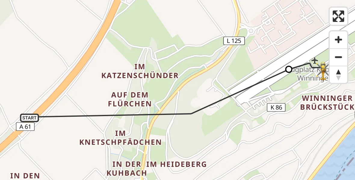 Flugroute Ambulanzhubschrauber Winningen - Koblenz-Winningen Airfield, 19 März 2026, 13:11