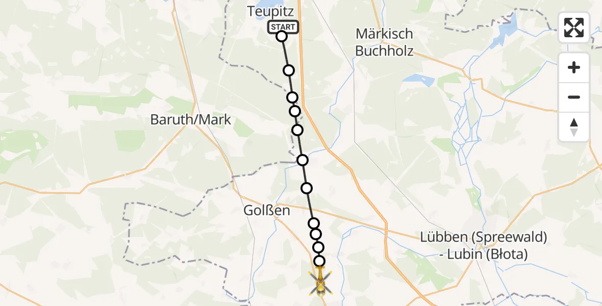 Routekaart van de vlucht: Ambulanzhubschrauber nach Rüdingsdorf, Teupitzer Höhe