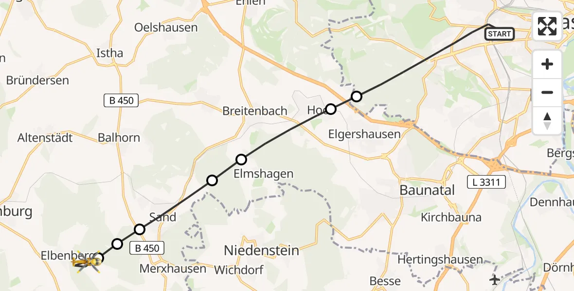 Flugroute Rettungshubschrauber Kassel - Elbenberg, 19 März 2026, 13:13