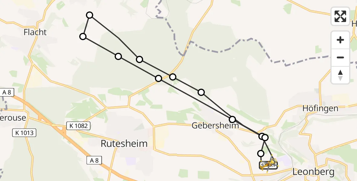 Flugroute Rettungshubschrauber Leonberg Hospital - Leonberg Hospital, 19 März 2026, 13:15