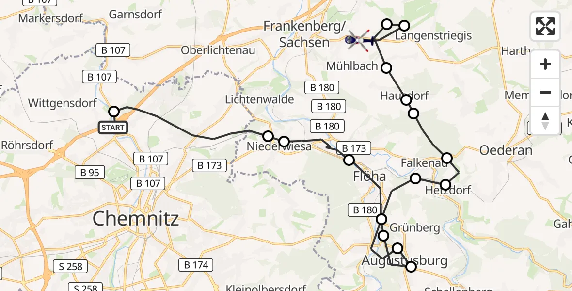 Flugroute Polizeihubschrauber Chemnitz-Glösa Industrial Park Heliport - Mühlbach, 19 März 2026, 13:19