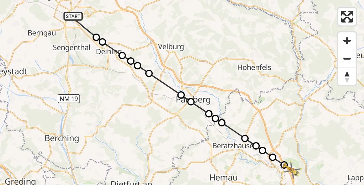 Flugroute Ambulanzhubschrauber Lähr - Schaggenhofen, 19 März 2026, 13:25