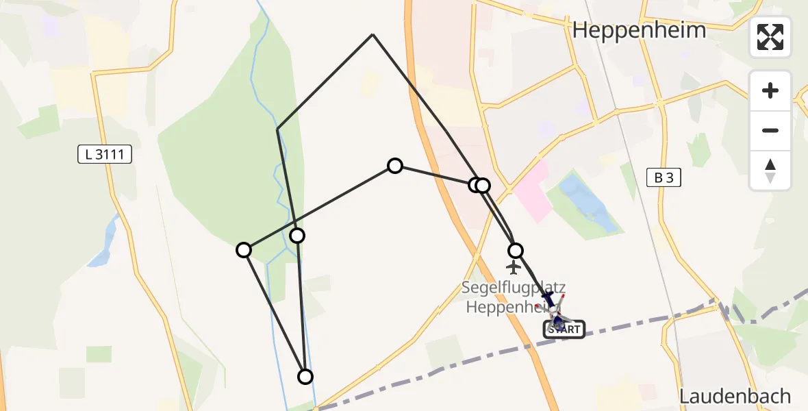 Flugroute Polizeihubschrauber Heppenheim - Heppenheim Glider Field, 19 März 2026, 13:26
