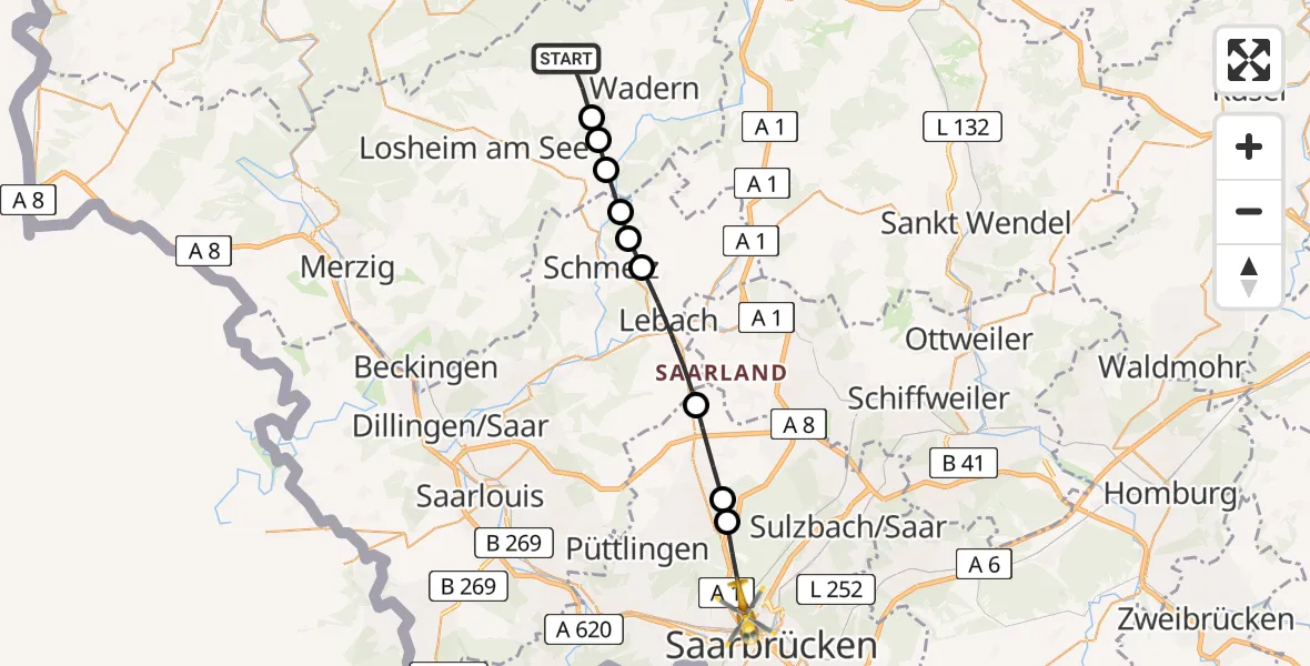 Routekaart van de vlucht: Rettungshubschrauber nach Saarbrücken, L 151