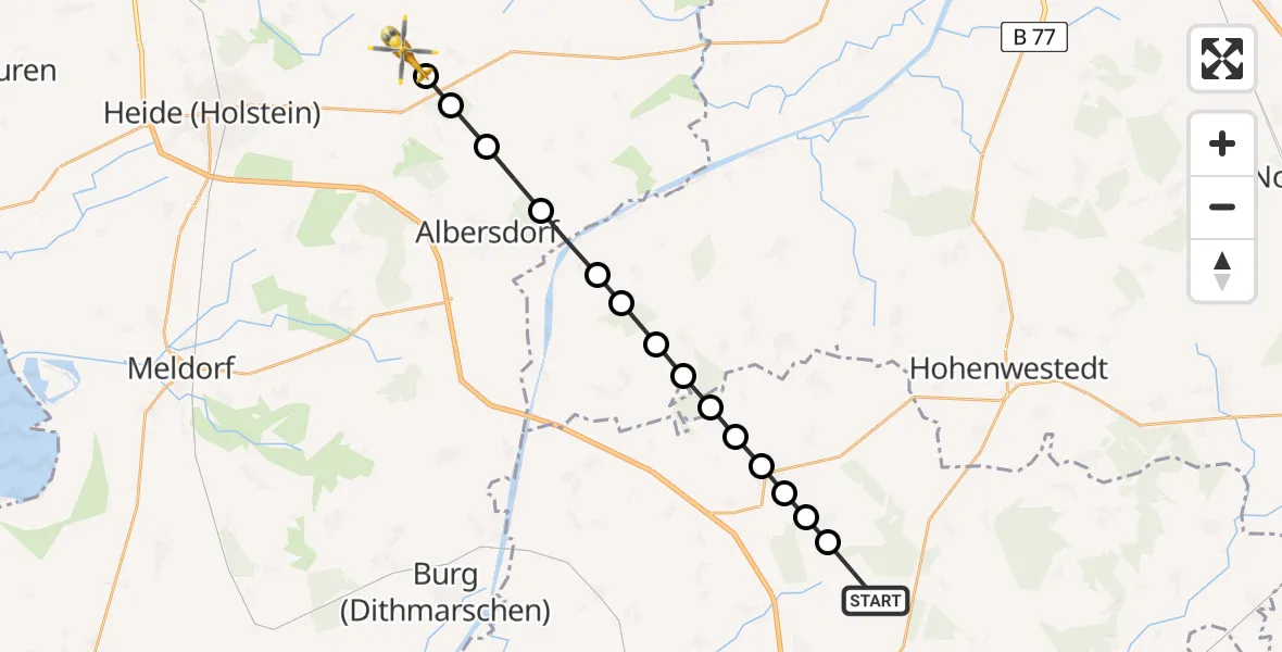 Routekaart van de vlucht: Rettungshubschrauber nach Tellingstedt, Hohenasper Feld