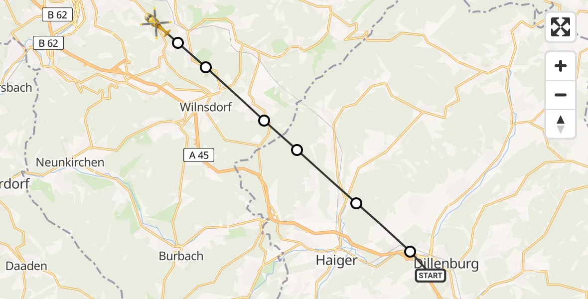 Routekaart van de vlucht: Rettungshubschrauber nach Wilnsdorf, Alte Rheinstraße