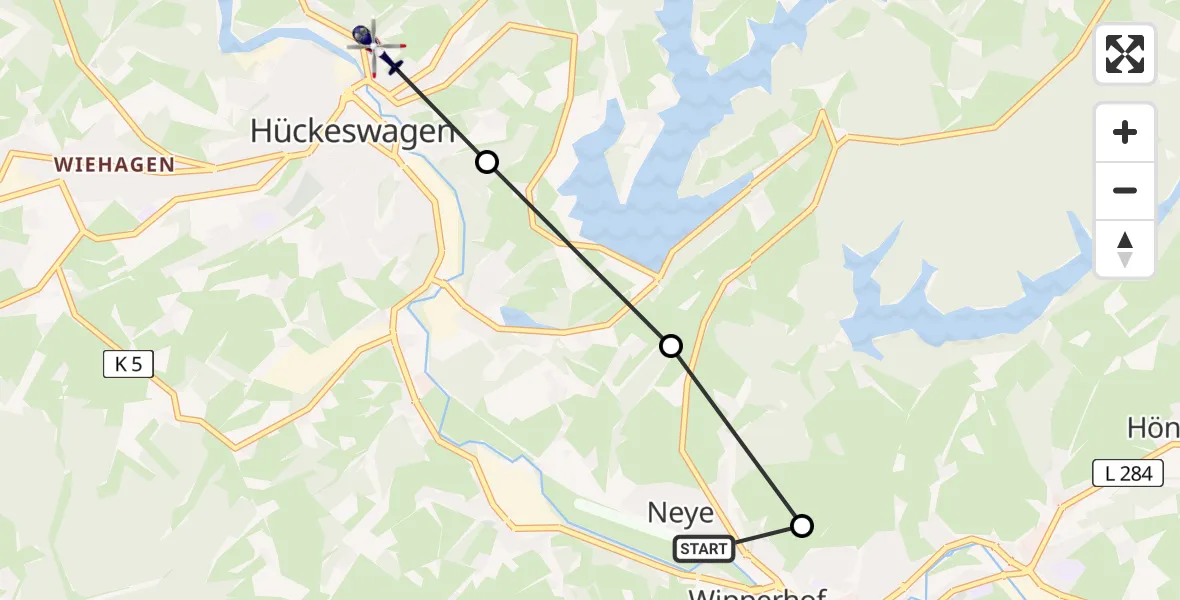 Routekaart van de vlucht: Polizeihubschrauber nach Hückeswagen, Niederröttenscheid