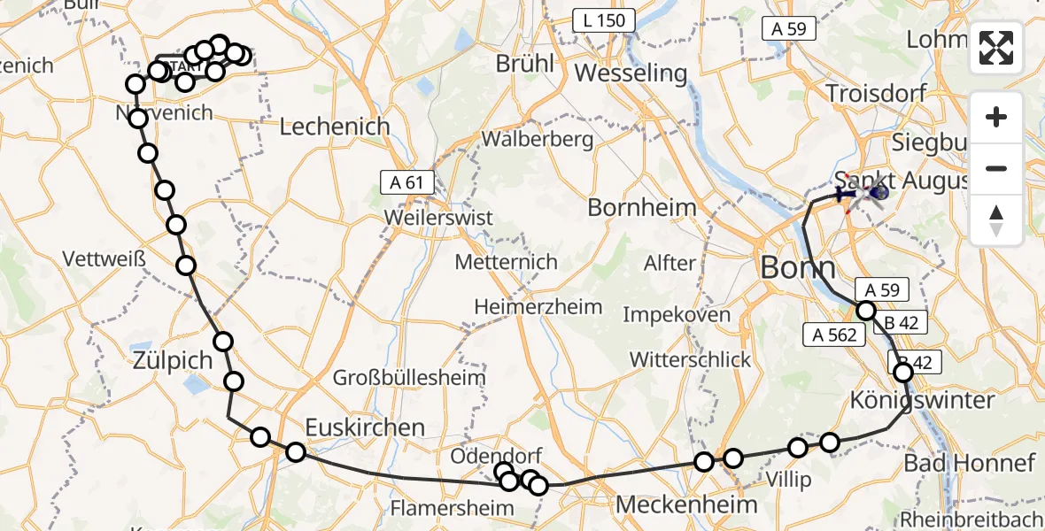 Flugroute Polizeihubschrauber Nörvenich Air Base - Sankt Augustin, 19 März 2026, 13:53