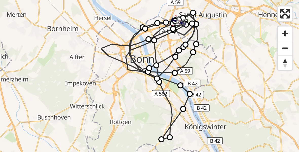 Flugroute Polizeihubschrauber Bonn-Hangelar Airfield - Sankt Augustin, 19 März 2026, 14:03