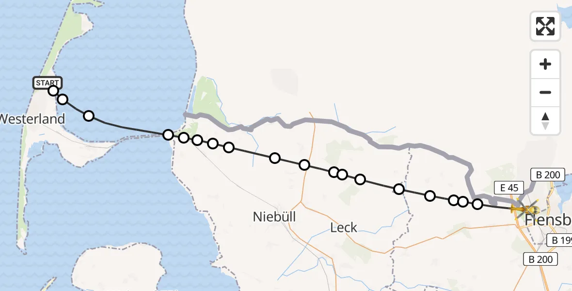 Routekaart van de vlucht: Rettungshubschrauber nach Harrislee, Braderuper Weg