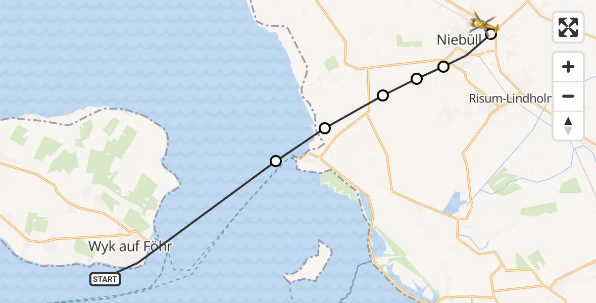Flugroute Rettungshubschrauber Wyk auf Föhr - Niebüll, 19 März 2026, 14:21