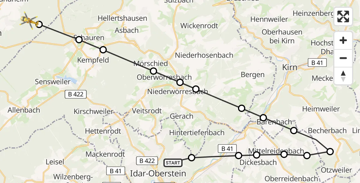 Routekaart van de vlucht: Rettungshubschrauber nach Morbach, L 160