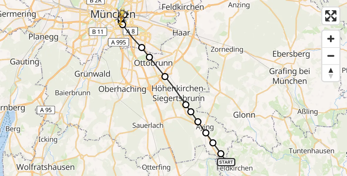Routekaart van de vlucht: Rettungshubschrauber nach Au-Haidhausen, Preysingplatz