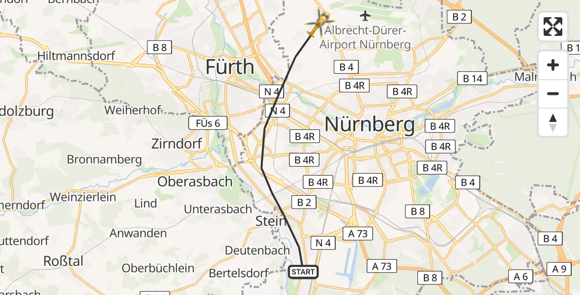 Flugroute Rettungshubschrauber Nürnberg - Nuremberg Airport, 19 März 2026, 14:31