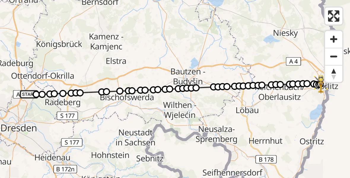 Routekaart van de vlucht: Rettungshubschrauber nach Görlitz Hospital
