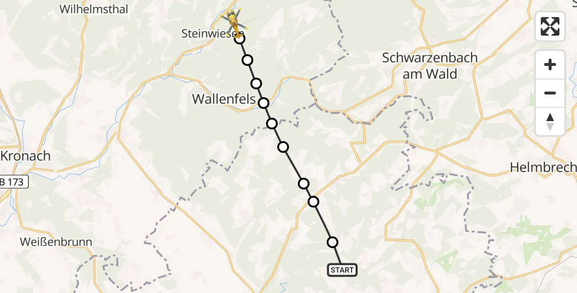 Flugroute Rettungshubschrauber Seifersreuth - Steinwiesen, 19 März 2026, 14:47