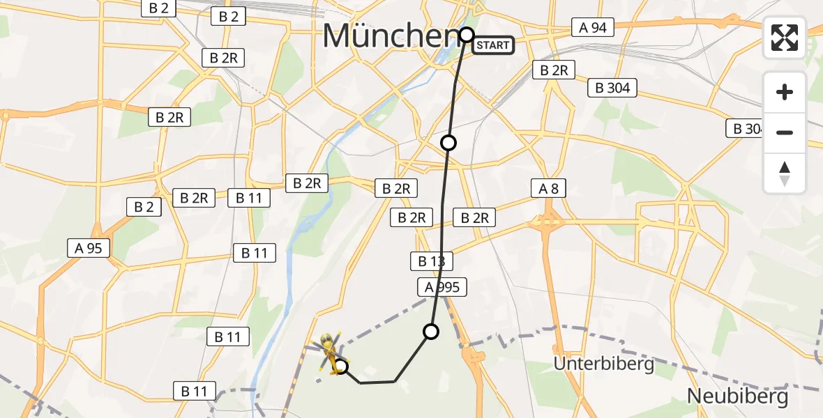Flugroute Rettungshubschrauber Rechts der Isar University Hospital - ADAC Air Rescue Center Heliport (Christoph 1), 19 März 2026, 14:49