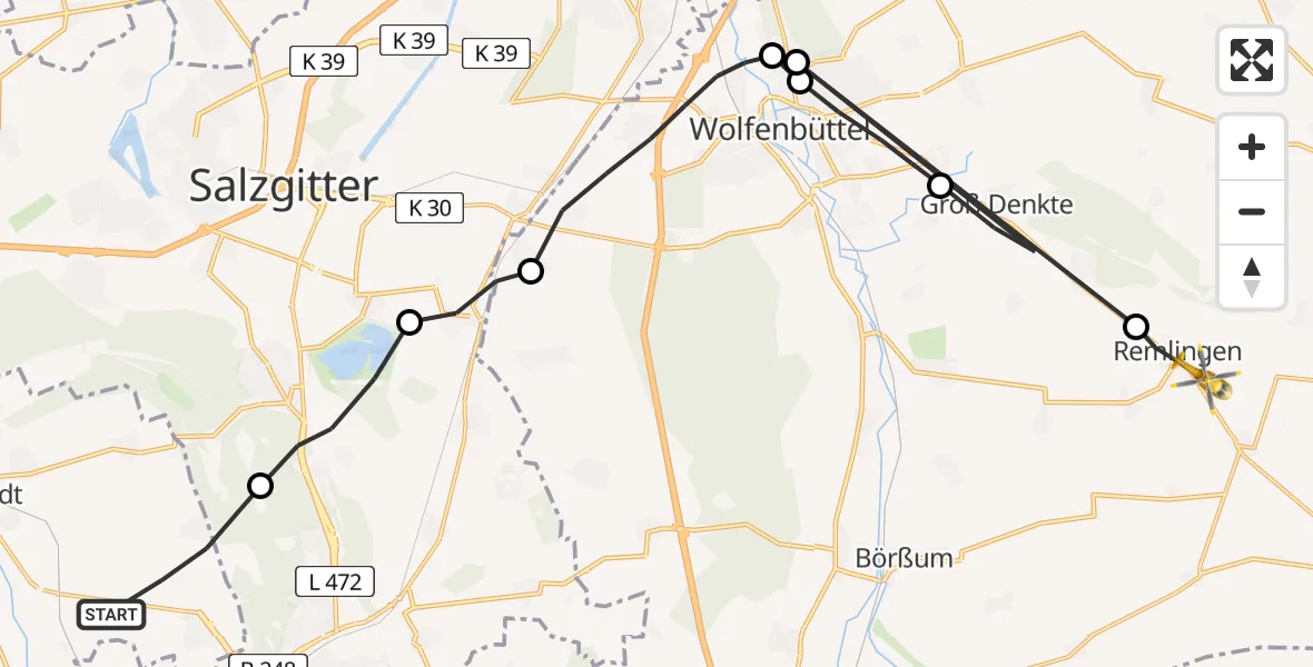 Flugroute Rettungshubschrauber Haverlah - Remlingen, 19 März 2026, 14:54