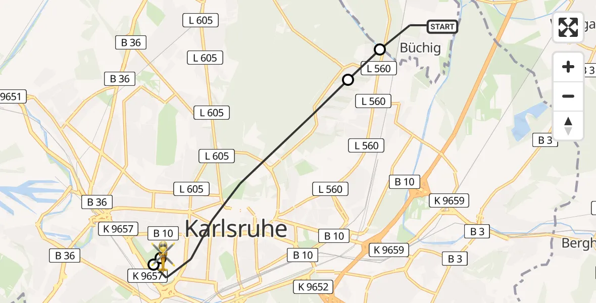 Routekaart van de vlucht: Rettungshubschrauber nach Sankt Vincentius Hospital