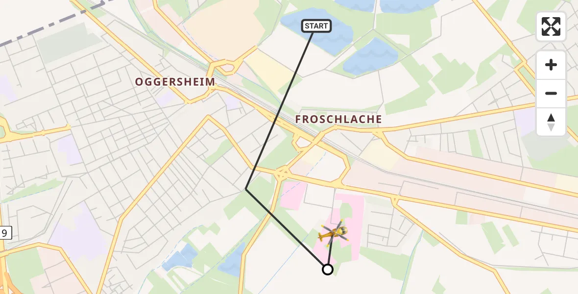 Flugroute Rettungshubschrauber Ludwigshafen am Rhein - Ludwigshafen Accident Hospital, 19 März 2026, 15:02