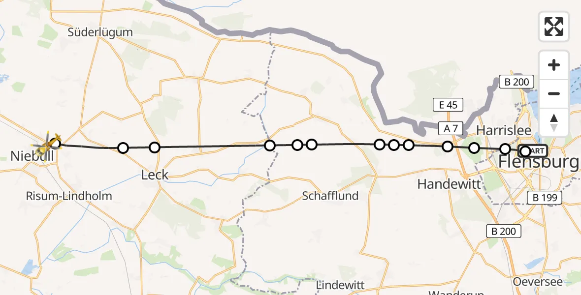 Flugroute Rettungshubschrauber Neustadt - Niebüll, 19 März 2026, 15:03