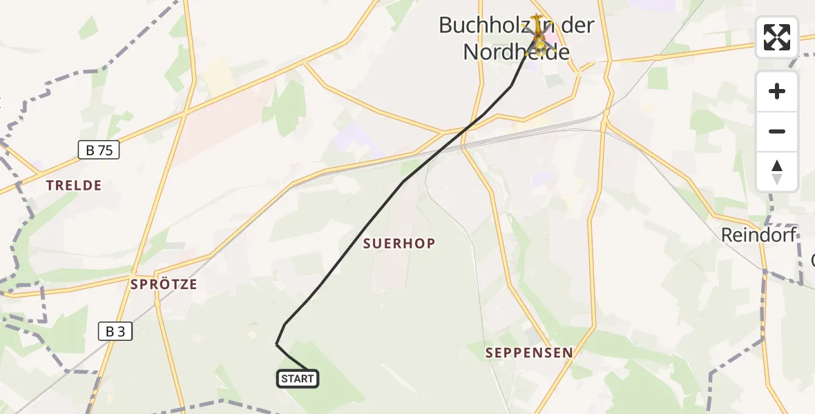 Flugroute Ambulanzhubschrauber Buchholz in der Nordheide - Buchholz in der Nordheide, 19 März 2026, 15:04