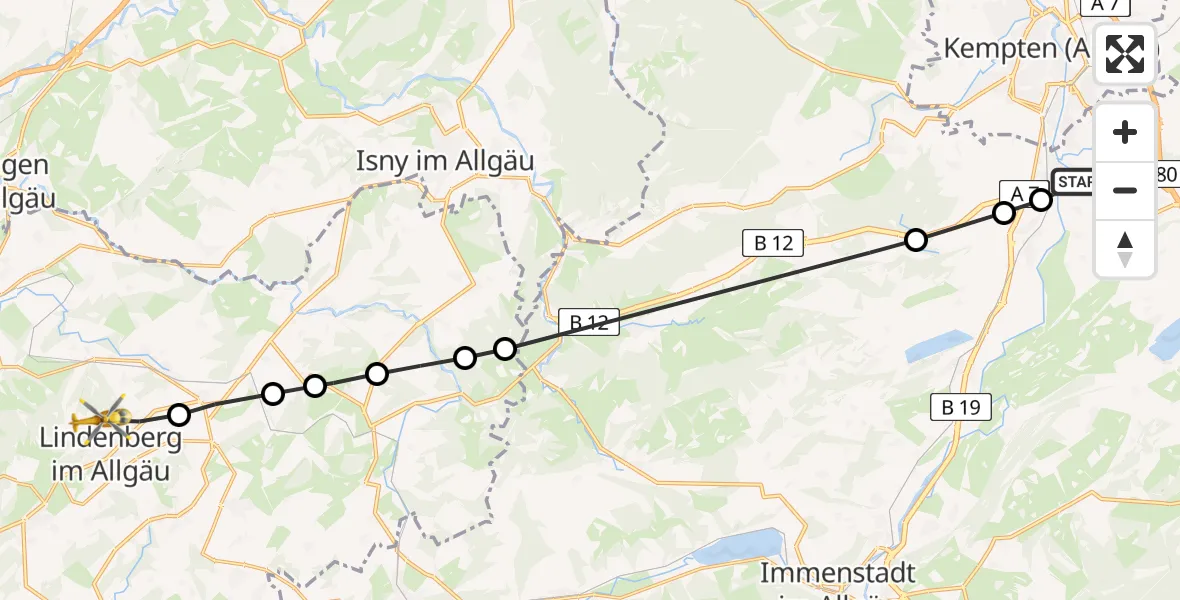 Routekaart van de vlucht: Rettungshubschrauber nach Lindenberg im Allgäu, Dr.-Otto-Geßler-Platz