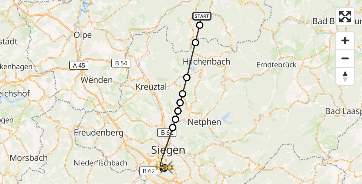 Flugroute Rettungshubschrauber Albaum - Evangelisches Jung-Stilling Hospital, 19 März 2026, 15:37