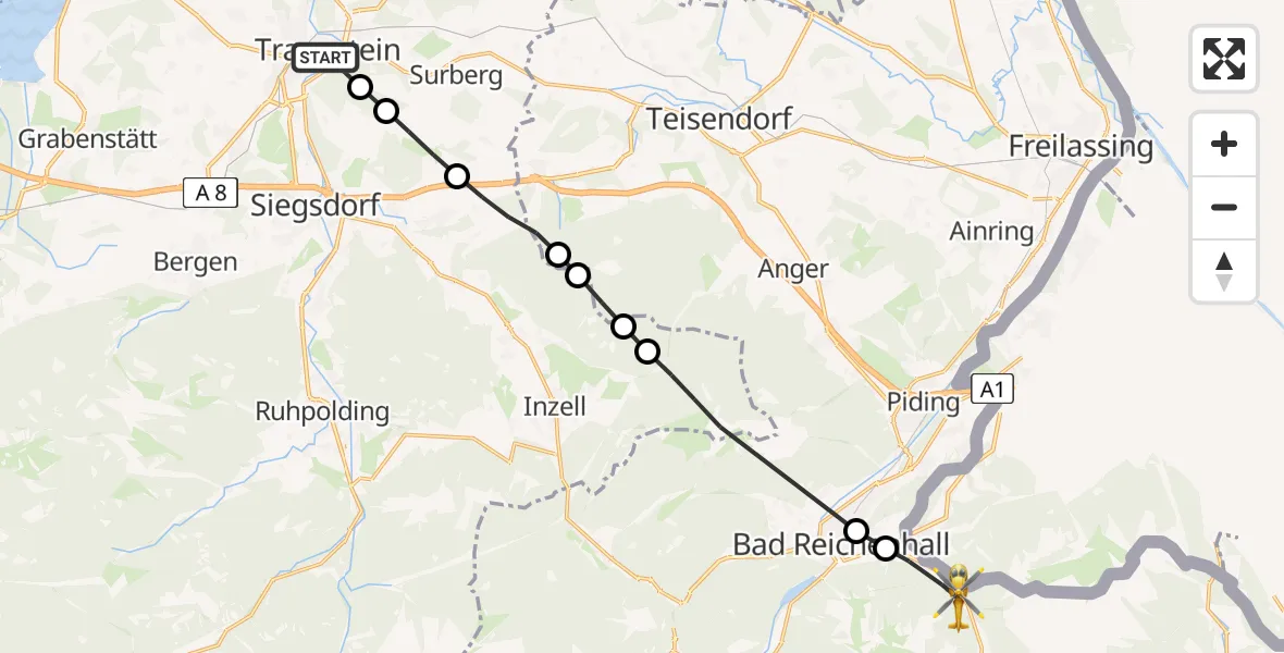 Flugroute Rettungshubschrauber Traunstein - Bayerisch Gmain, 19 März 2026, 15:46
