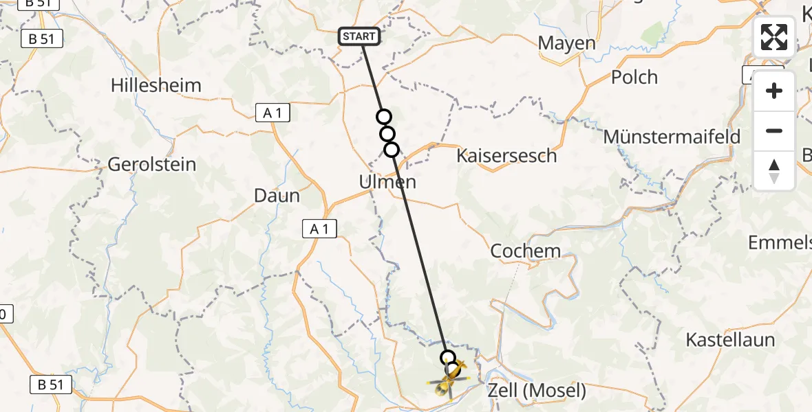 Flugroute Ambulanzhubschrauber Nürburgring Heliport - Bengel, 19 März 2026, 15:48
