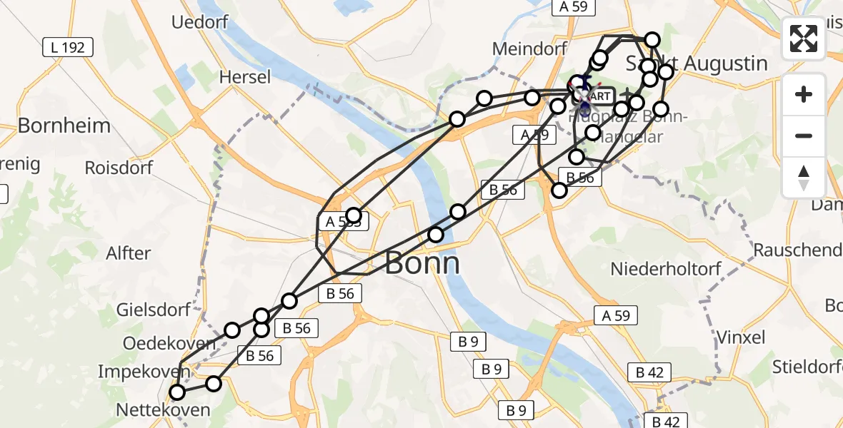 Flugroute Polizeihubschrauber Bonn-Hangelar Airfield - Sankt Augustin, 19 März 2026, 15:49