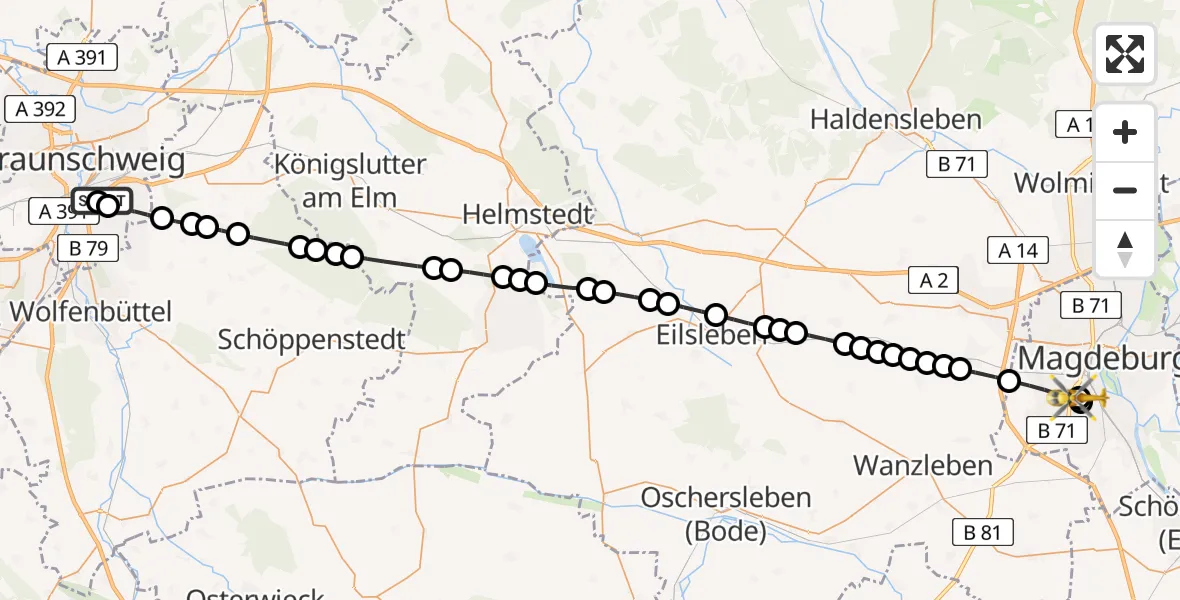 Flugroute Rettungshubschrauber Südstadt-Rautheim-Mascherode - Magdeburg, 19 März 2026, 15:59