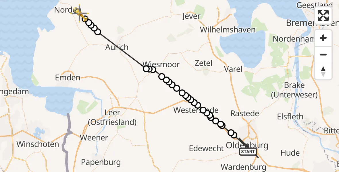Routekaart van de vlucht: Ambulanzhubschrauber nach Halbemond, Bolkelander Weg