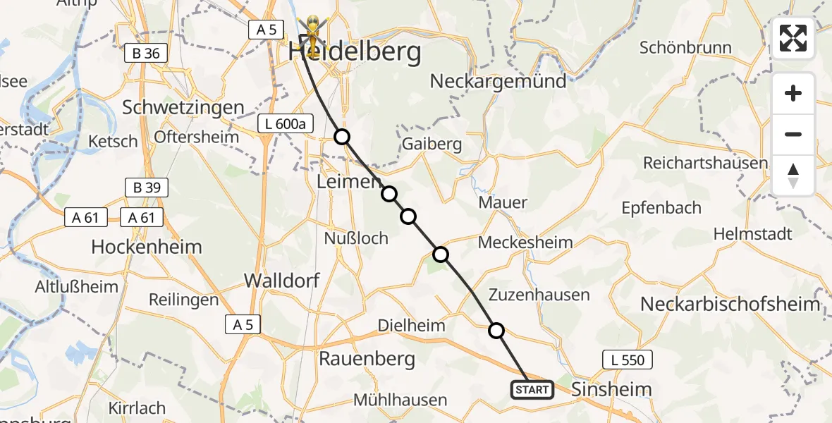 Flugroute Rettungshubschrauber Sinsheim - Heidelberg, 19 März 2026, 16:03