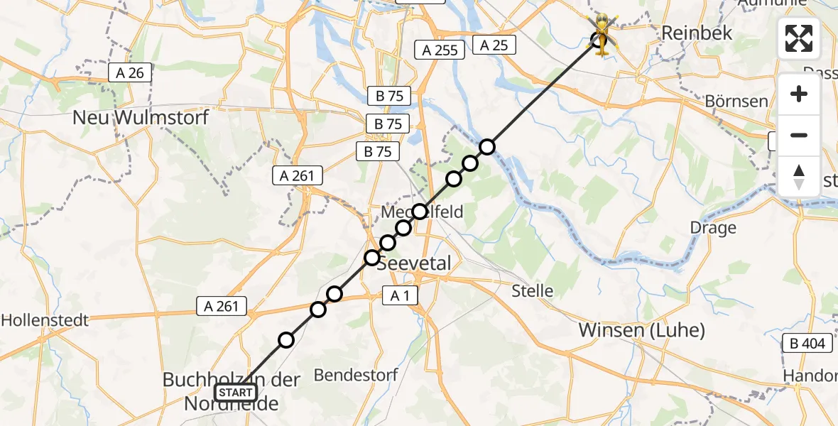 Routekaart van de vlucht: Ambulanzhubschrauber nach Christoph Hansa ADAC Helipad