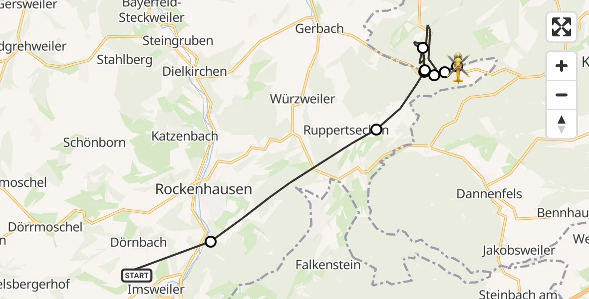 Flugroute Rettungshubschrauber Imsweiler UL - Ruppertsecken, 19 März 2026, 16:11