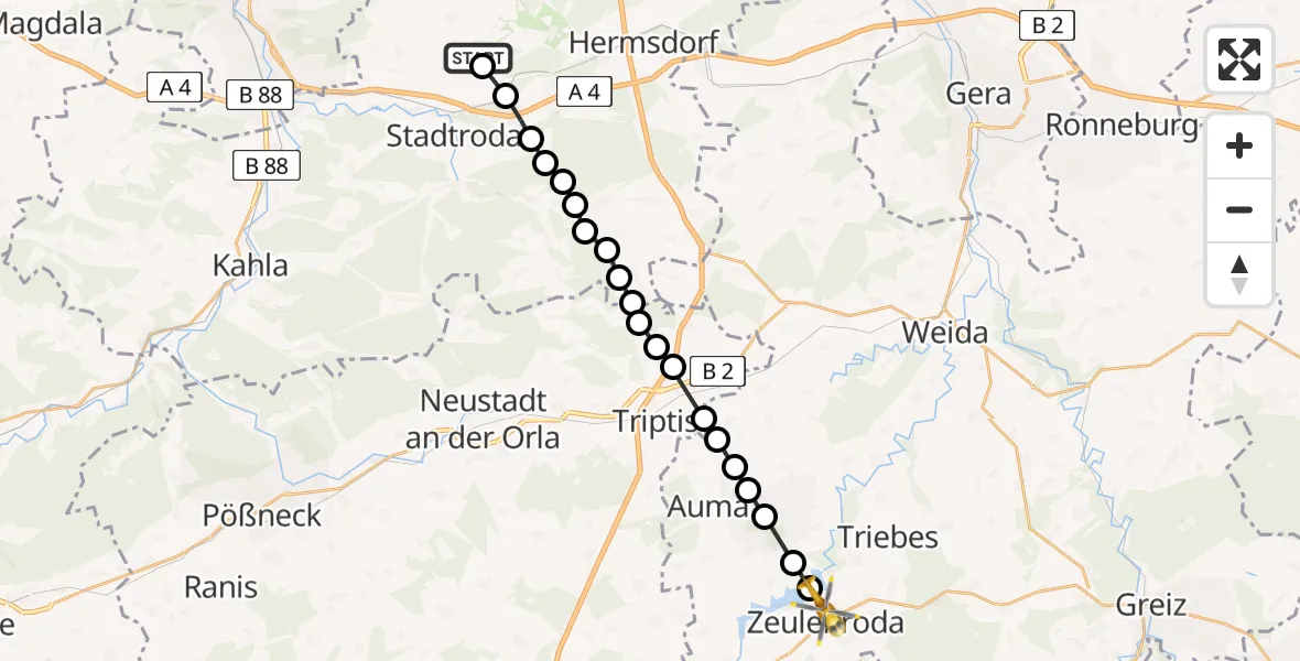 Flugroute Rettungshubschrauber Schöngleina - Zeulenroda, 19 März 2026, 16:14