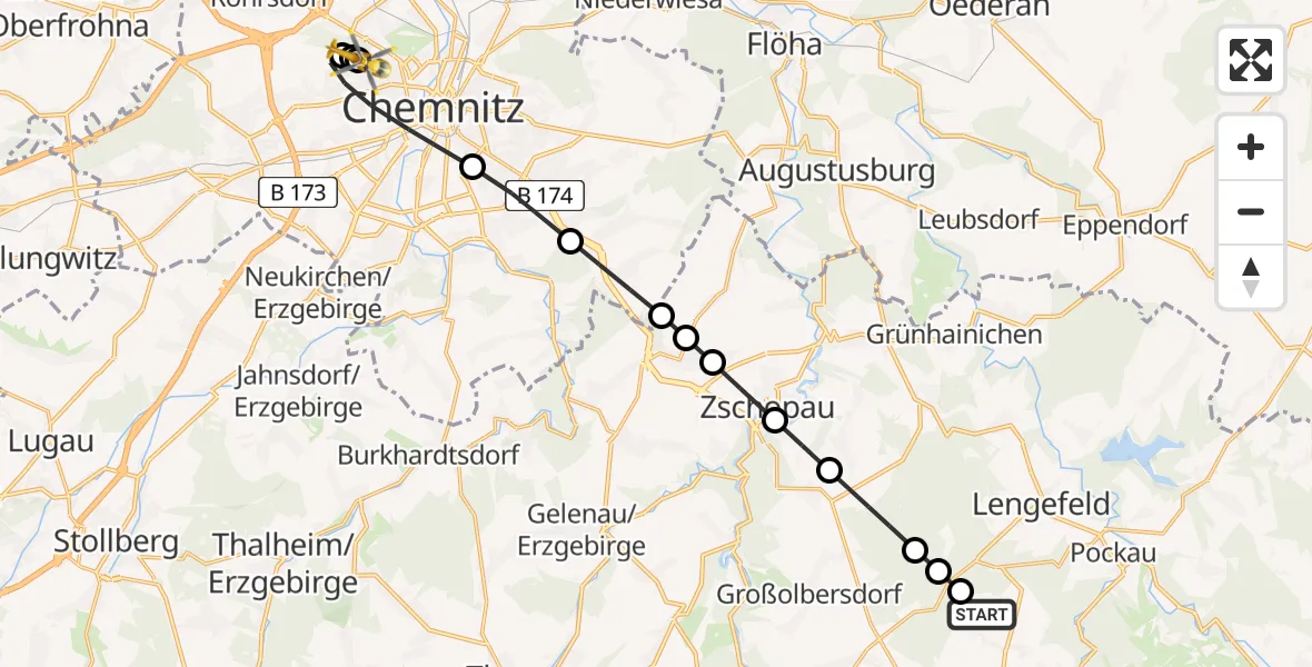 Routekaart van de vlucht: Rettungshubschrauber nach Flemmingstraße Hospital Rooftop