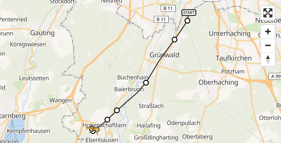 Flugroute Rettungshubschrauber ADAC Air Rescue Center Heliport (Christoph 1) - Hohenschäftlarn, 19 März 2026, 16:30