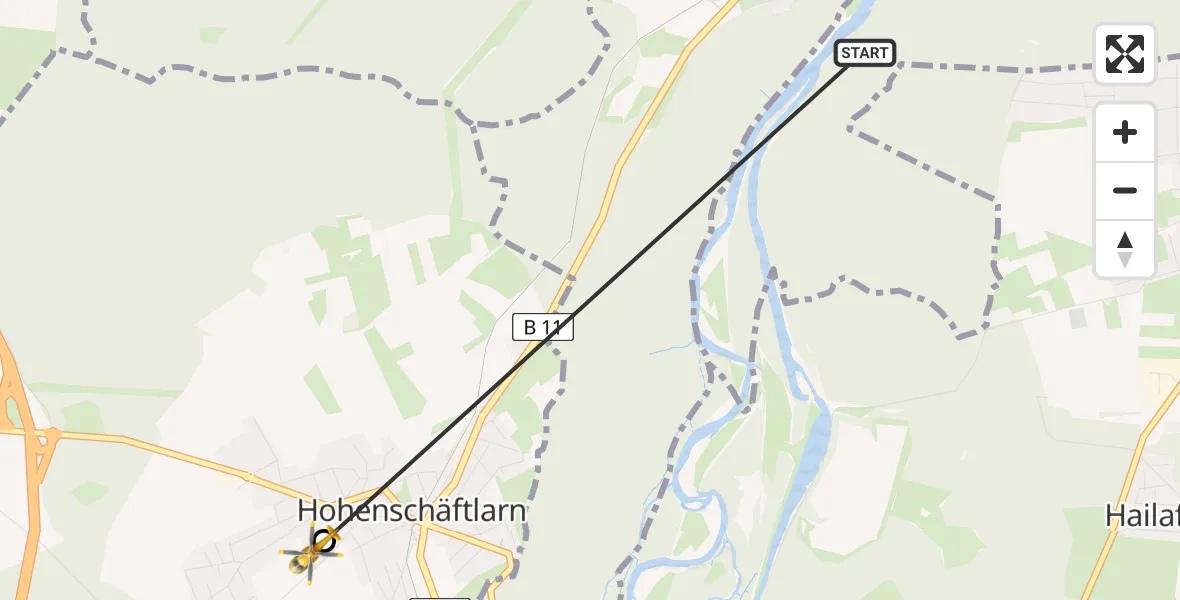 Flugroute Rettungshubschrauber Grünwalder Forst - Hohenschäftlarn, 19 März 2026, 16:37