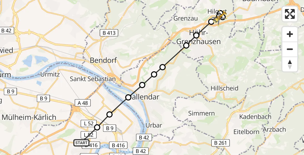 Flugroute Rettungshubschrauber Koblenz - Faulbach, 19 März 2026, 16:52