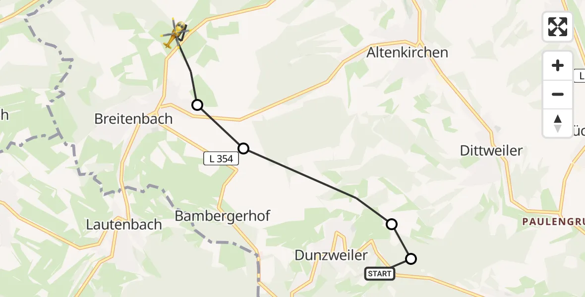 Routekaart van de vlucht: Rettungshubschrauber nach Breitenbach, Frohnhofer Straße