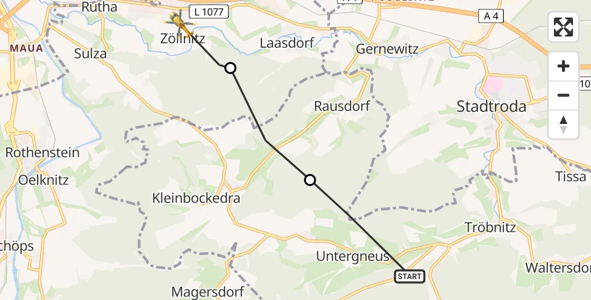 Flugroute Rettungshubschrauber Untergneus - Zöllnitz, 19 März 2026, 16:56